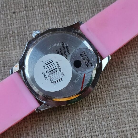 Women Wristwatch Pink Rubber Strap Silver Tone Case Crystal Accent Bezel Watch - Picture 8 of 11